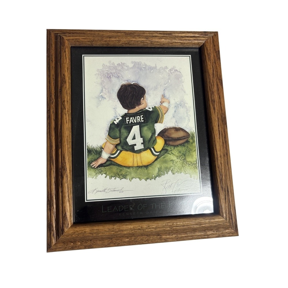 Brett Favre #4, "Leader of the Pack" NFL Baby Frame Oak‎ Wood Packers whimsical